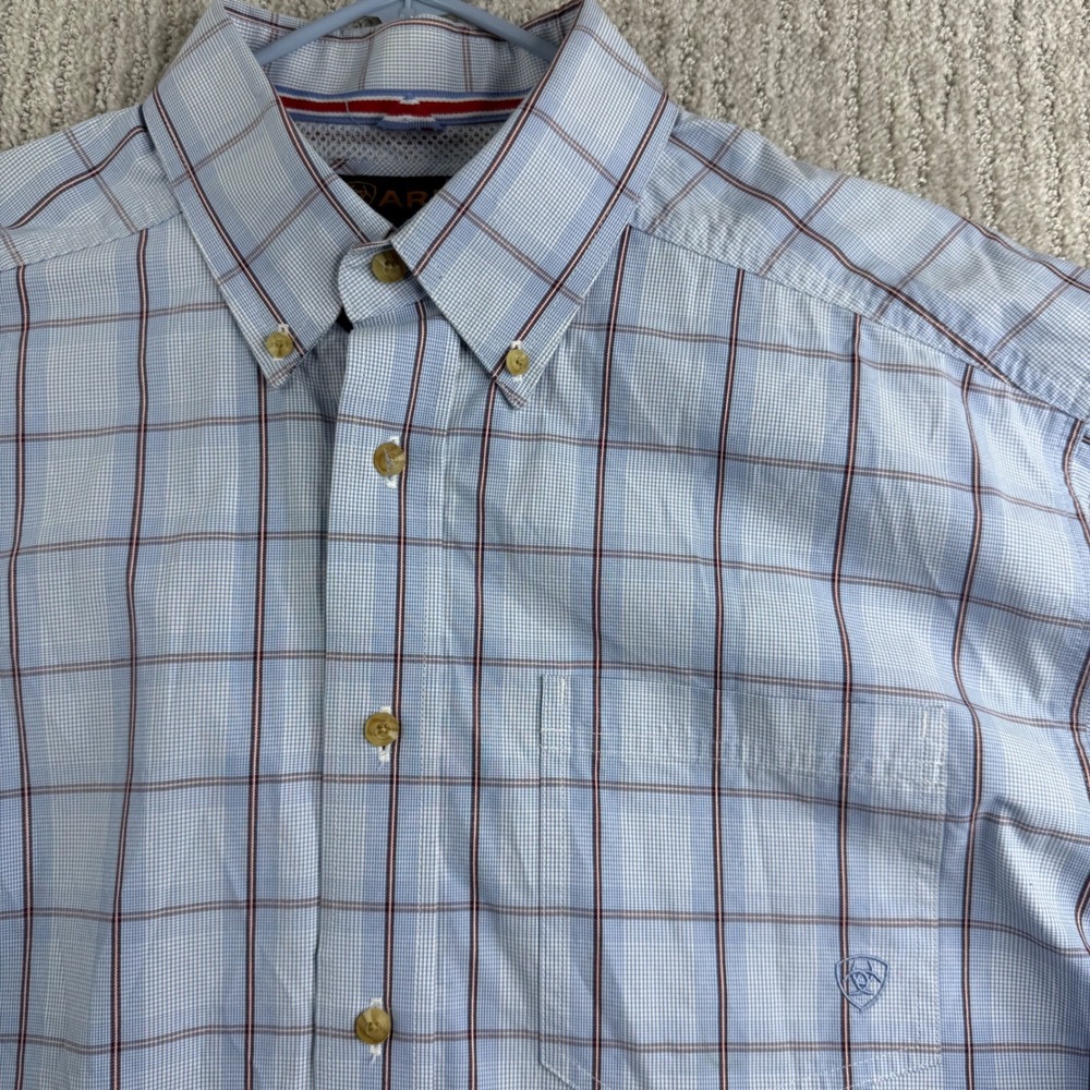 Ariat Pro Series Button Down Shirt Mens Size Large Blue Plaid Long Sleeve